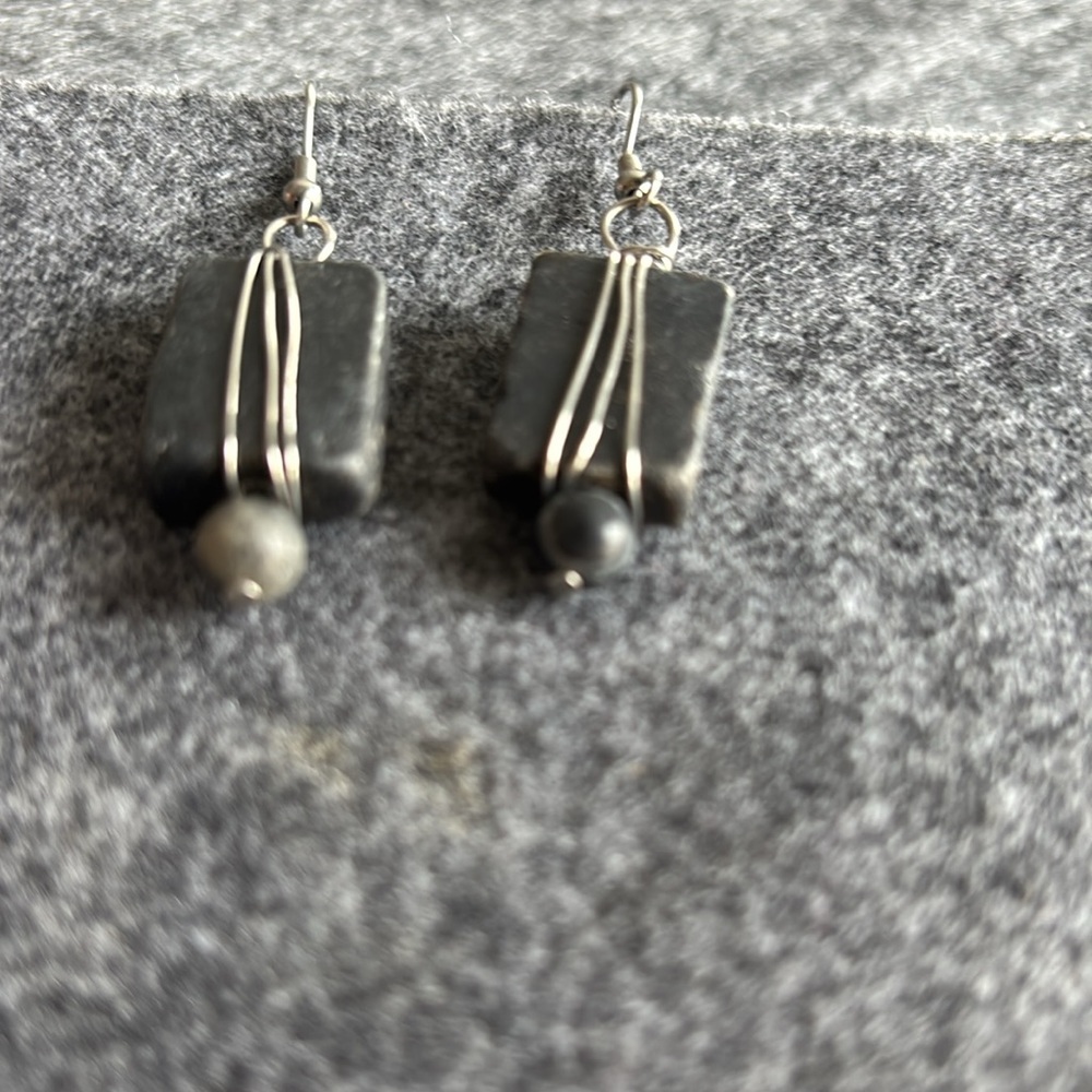 Darkened Antique Finish Rectangular Slate Earring… - image 2